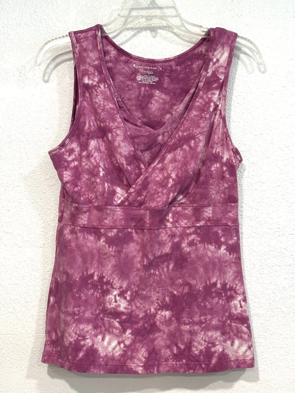 Tek Gear Yoga Tank Top Mauve Pink Tie Dye Built In Shelf Bra V-Neck EUC Size L